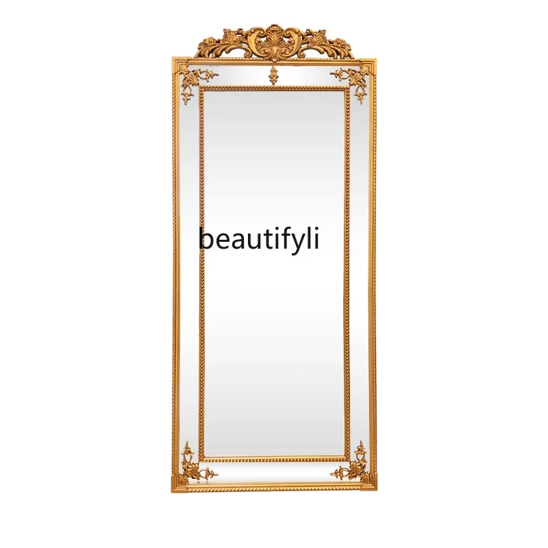 European style, full body wall-mounted mirror, household court retro full-length mirror, clothing store, carved floor mirror.