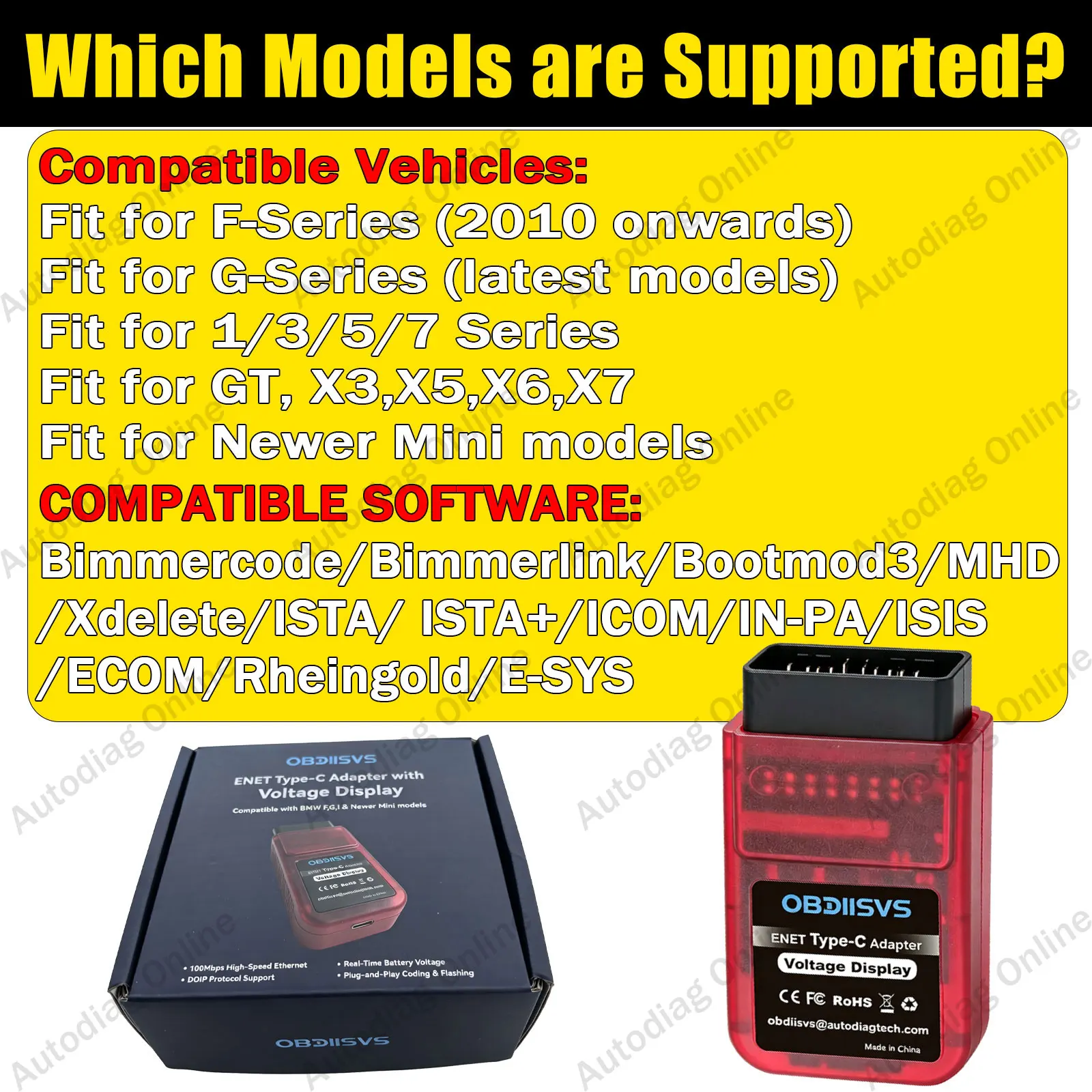 ENET Adapter Type C For F/G/I/Mini Series Fault Codes ECU Programming for MHD/Xdelete/BimmerCode/Bootmod3 DOIP OBD2 Diagnostic