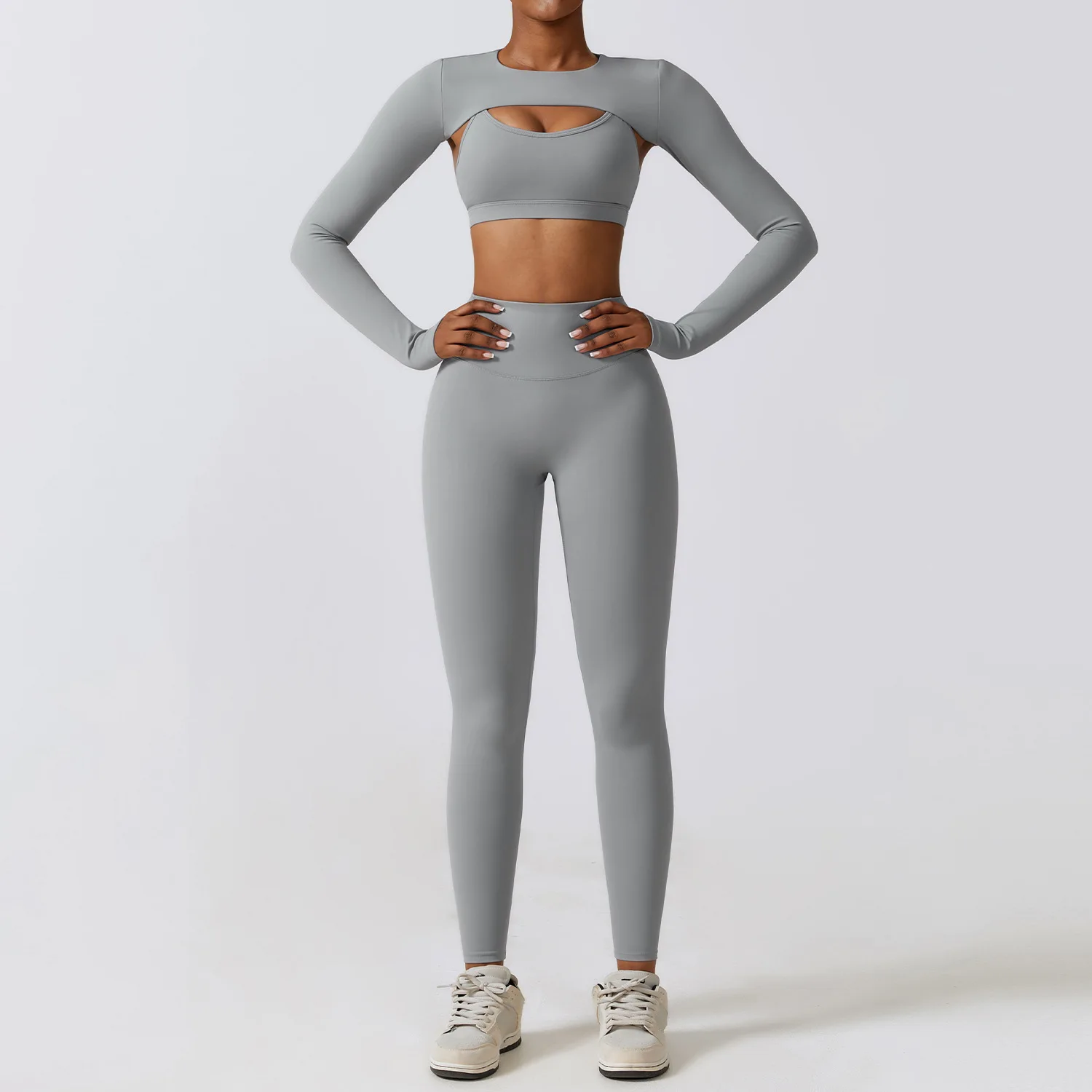 Conjunto de roupas esportivas yoga roupas de treino feminino atlético wear esportes ginásio legging sem costura sutiã de fitness topo de colheita manga longa terno de yoga