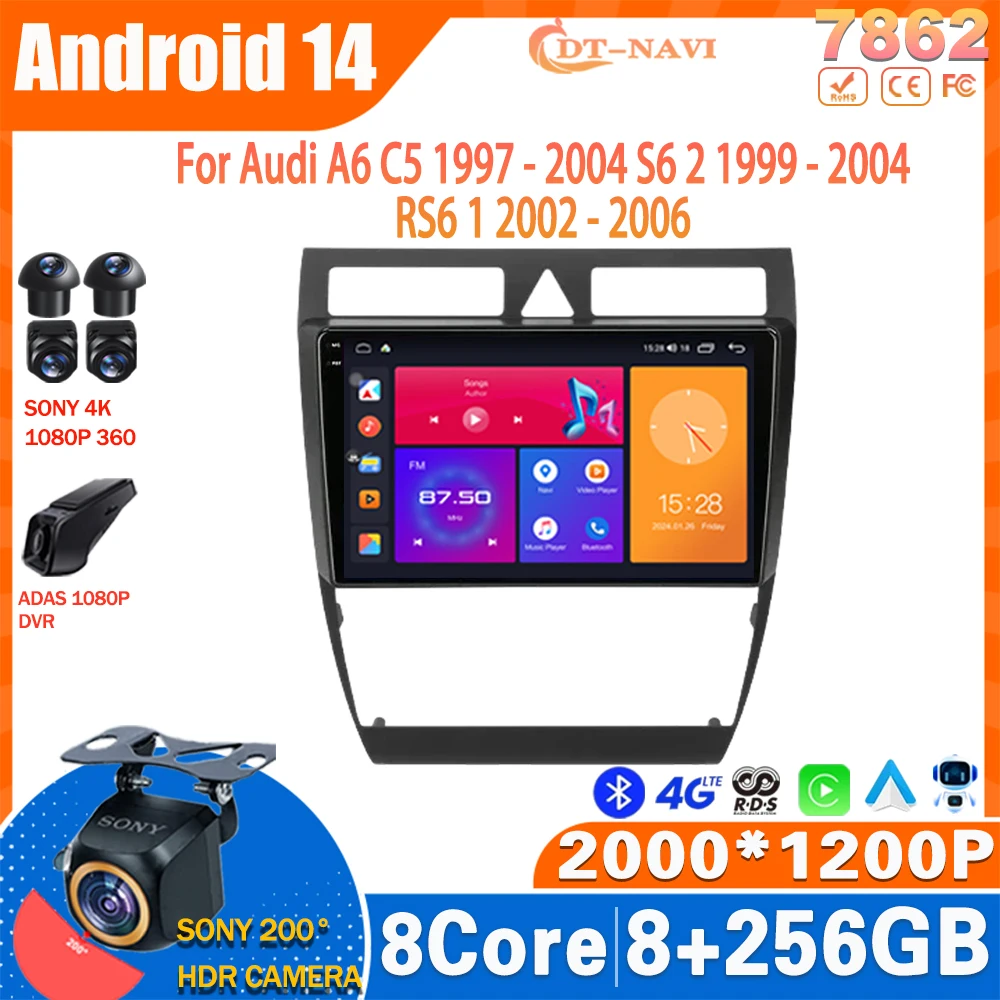 

Android 14 For Audi A6 C5 1997 - 2004 S6 2 1999 - 2004 RS6 1 2002 - 2006 Multimedia Video Player GPS Carplay NO 2DIN DVD 4G WIFI