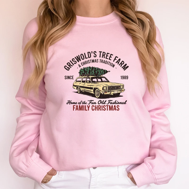 Familie kerstboom boerderij grafische mode casual hoodies feestelijke boom auto klassieke trui retro kerst damessweatshirts