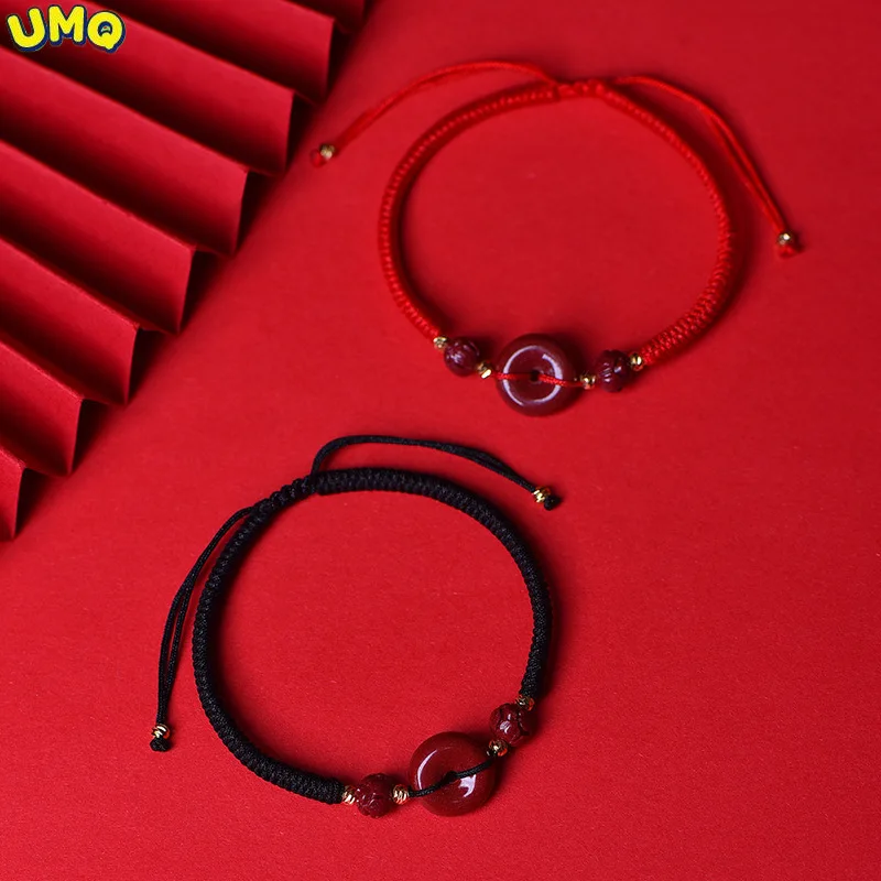 

Natura Raw Mine Cinnabar Bracelet Lotus Buckle Lifeline Children's Red Rope Bracelet Women's Bracelet Cinnabar Amulet