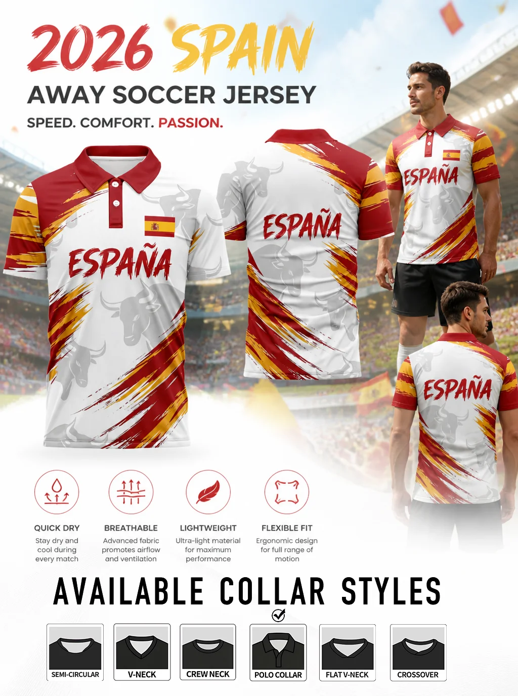 Moisture‑evaporating flexible soccer polo, suited for matches, daily outings and fan gatherings