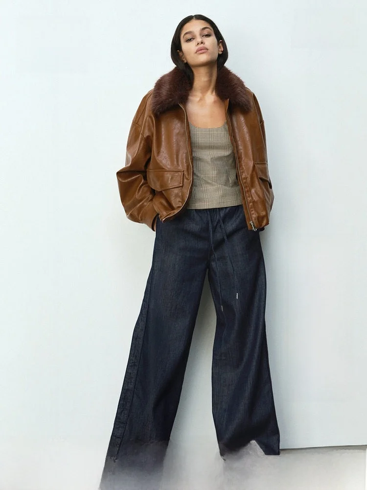 

H&M Summer Women's Drawstring Denim Jeans Casual Loose Fit Natural Waist Cotton Lenzing Fiber Blend Comfortable Stretchy