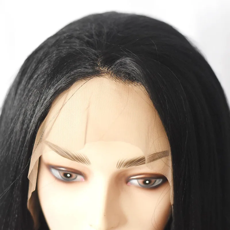 Perruque Lace Front Wig synthétique longue et lisse pour femmes, bonnet de perruque demi-attaché à la main