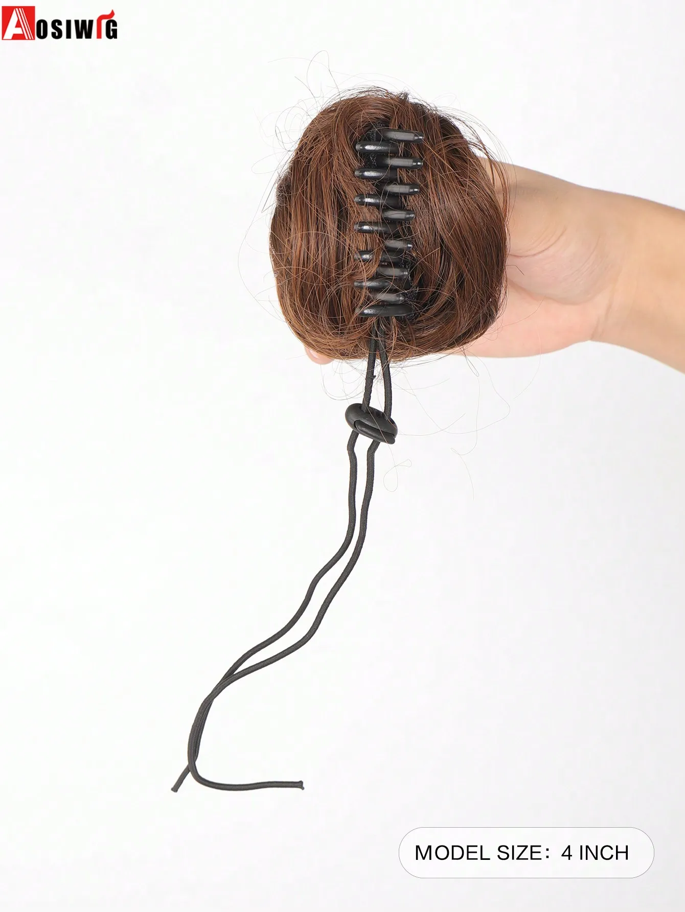 Aosiwig klip rambut palsu untuk wanita, wig sintetis keriting berantakan, ikat rambut Sanggul elastis karet donat, klip cakar rambut palsu