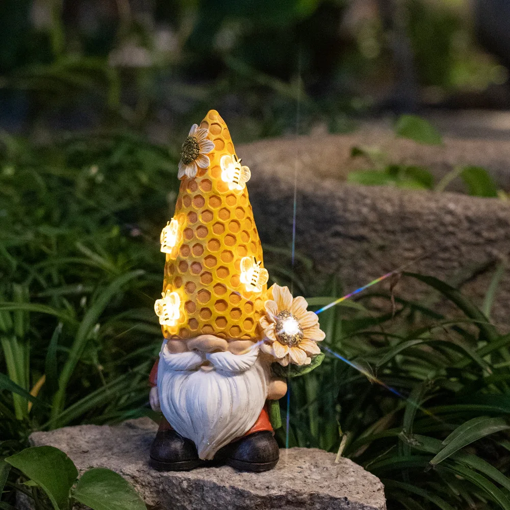 Outdoor Solar Cartoon Dwarf Garden Statue Landscape Light Sunflower Decoration Creative Personality Solar Bee Light