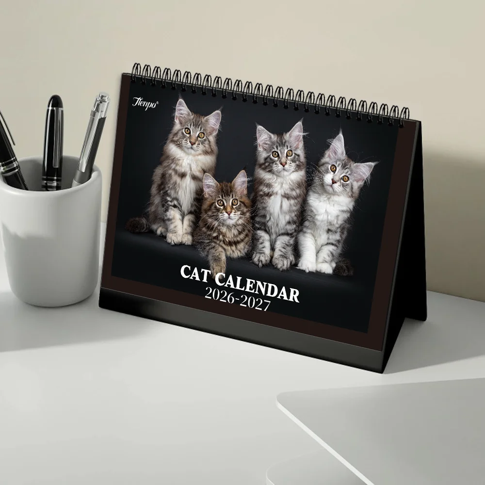 

1pc 2026-2027 Cat Theme Calendar, Pet Cat，24- Monthly Planner, Desktop Calendar, Perfect Gift for Birthday, Christmas, New Year