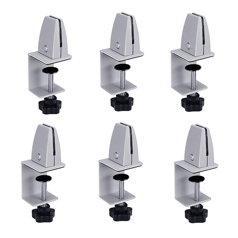 

Sneeze Guard Support Clips Set Adjustable Office Partition Clamp Kit Aluminum Desk Partition For 1/8 To 1Inch Thick Panel 6 Pack