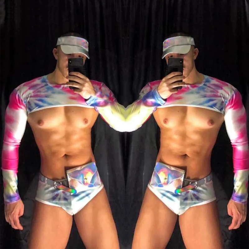 

Nightclub Bar Male Gogo Costume Colorful Camouflage Top Shorts Men Singer Dancer Pole Dance Cothing Stage Show Outfit XS2444