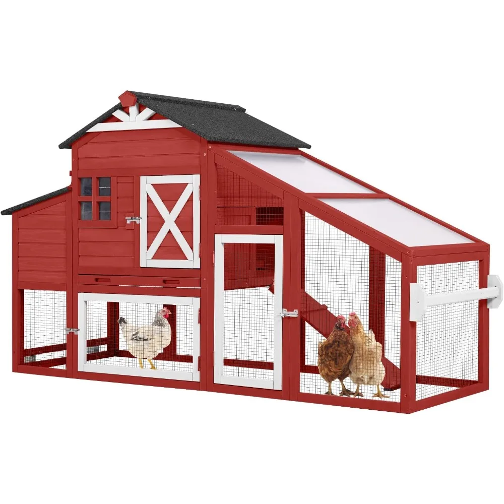 

Chicken Coop Mobile Chicken House on Wheels Expandable Wooden Poultry Cage with Large Nesting Box Leakproof