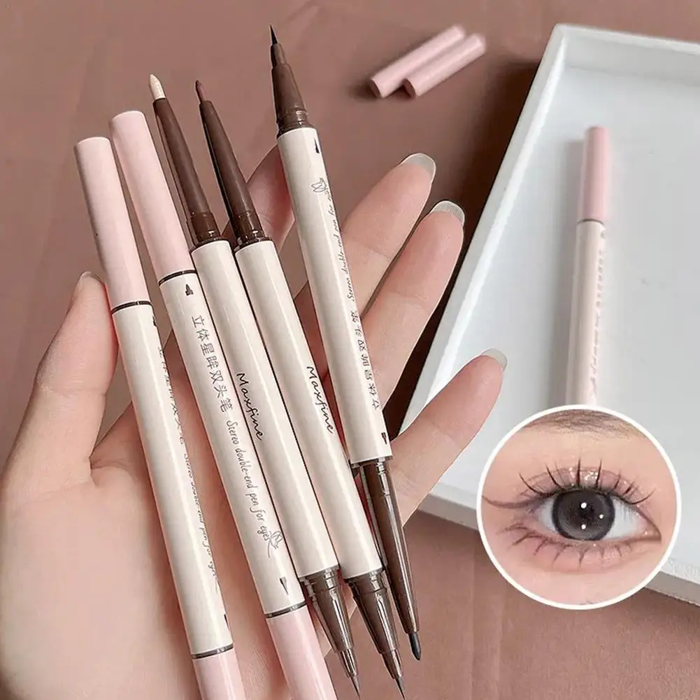 Dubbelkop Eyeliner Liggend Zijderupsen Matte Parel Glanzende Natuurlijke Waterdichte Langdurige Beginner Eyeliner Make-Up Cosmetica