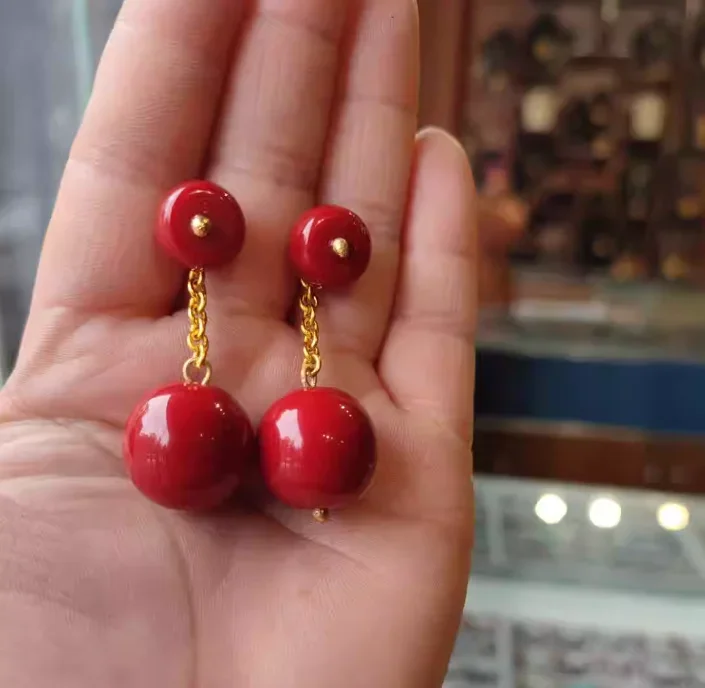 Etnische stijl mode Nepalese sieraden oorbellen verguld en synthetisch koraal niet-vervagende trouwfoto reisfoto