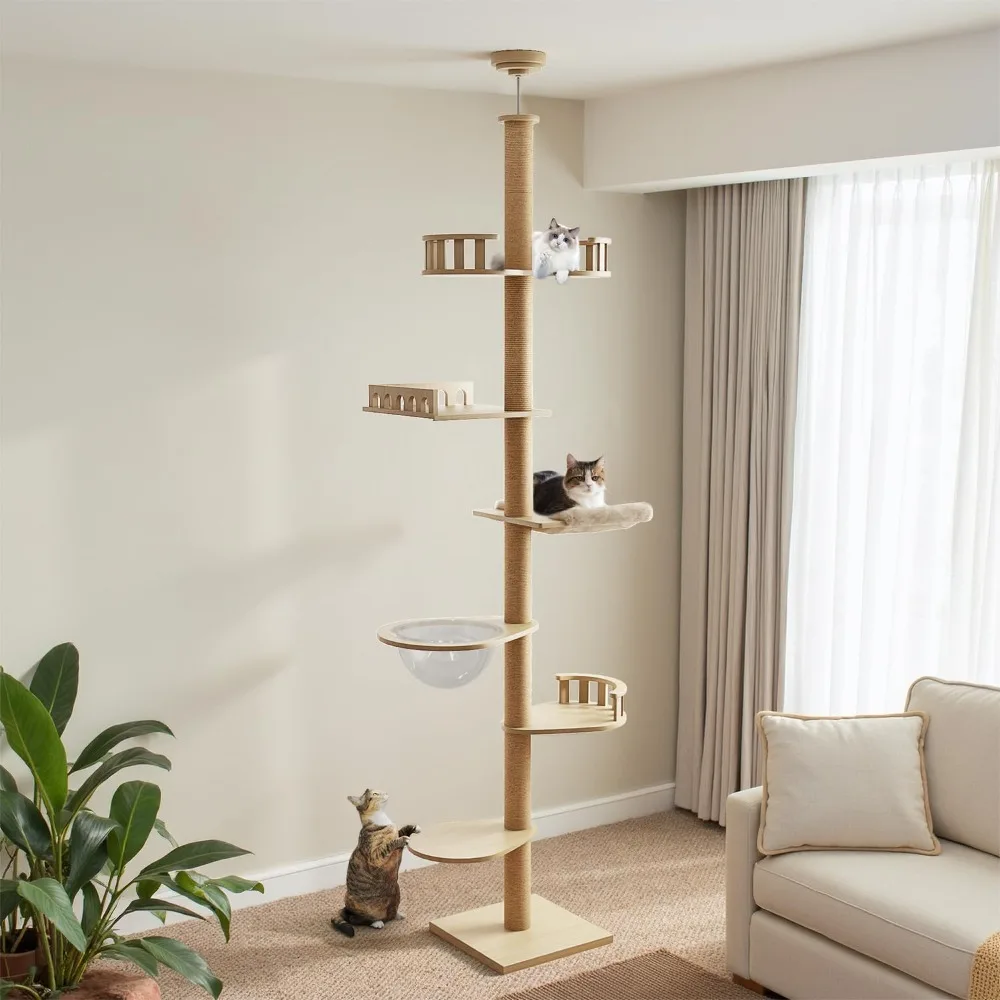 

Cat Tree, Floor to Ceiling Cat Tree Height (86-105 in) Adjustable Cat Tower 6 Tier Hemp Scratching Post Cats, Customized