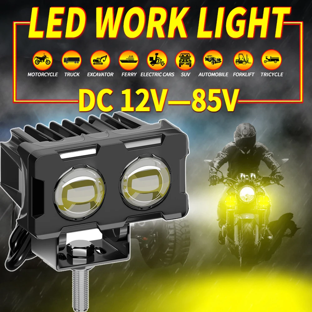 1PCS Motorcycle LED Spotlights Dual Color Hi/Low Beam Fog Lamps Super Bright Headlights for Motorcycle Car Trucks SUV