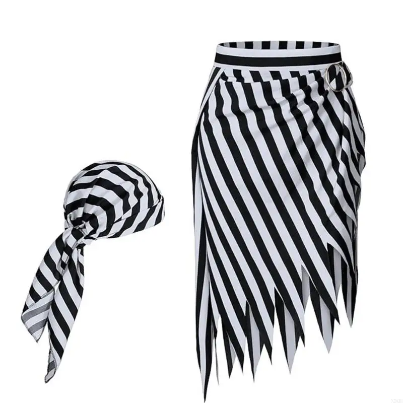 

2Pcs Pirate Costume Accessories Pirate Bandana Headscarf Pirate Skirt for Halloween Carnivals Dressing Up Cosplay Party
