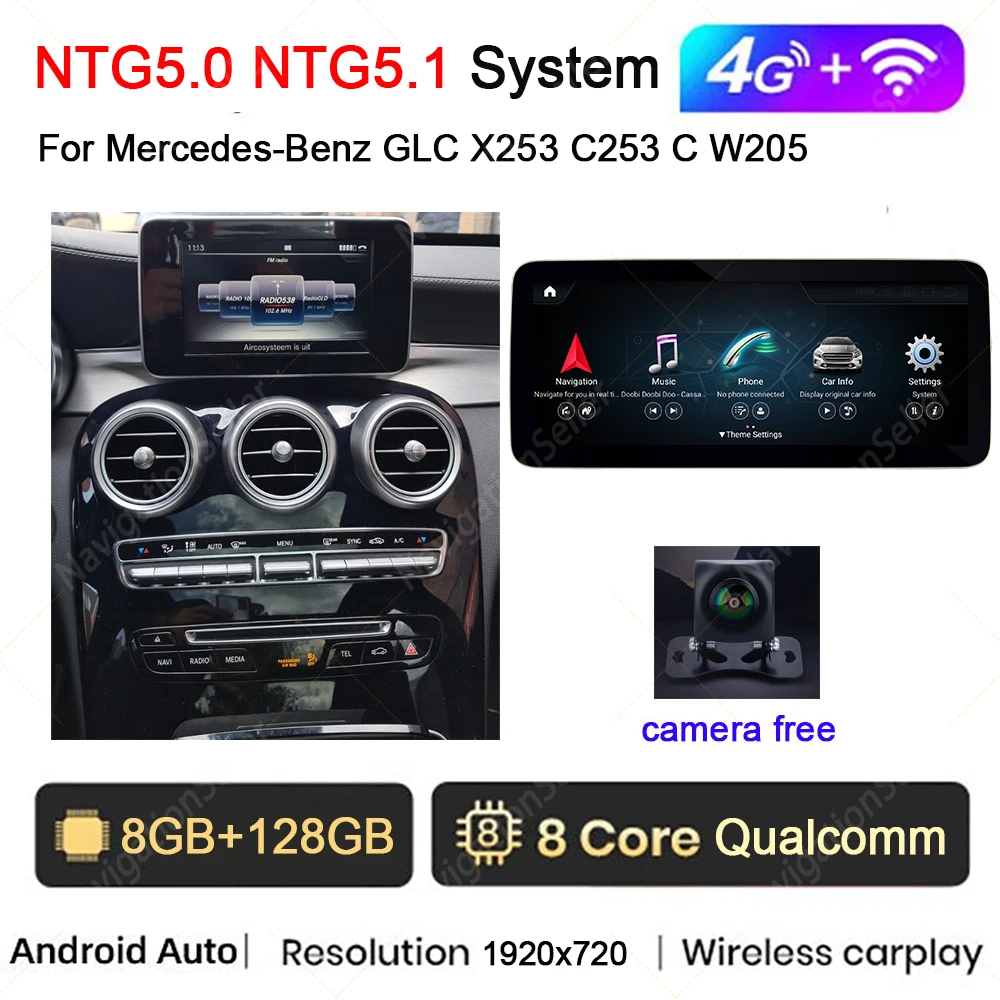 

VIGOHI Android 13 CarPlay For Mercedes Benz C Class W205 GLC X253 2014-2018 Car Multimedia Navigation GPS SWC DSP 4G WiFi Tiktok