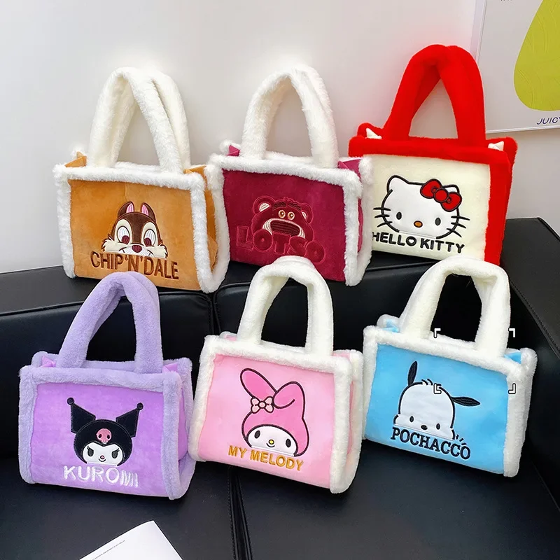 Sanrio bolso de mano de felpa figura de dibujos animados Kawaii bolso suave Otoño Invierno bolsas de momia almacenamiento de moda cosméticos regalos de cumpleaños de Navidad