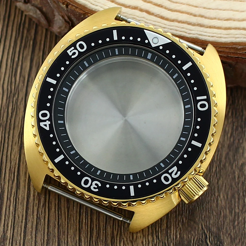 Tuna Turtle SKX Watch Case 45mm Sapphire Glass Waterproof For Seiko NH35 NH36 4R36 Mod Big Abalone 120 Clicks Gold PVD parts