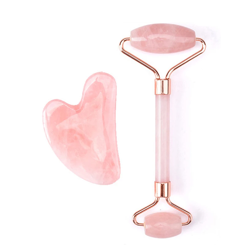 Non Jade Gua Sha Massager Pink Set raschietto per la bellezza del viso Health Care raschiando Board Muscle Gua Sha Roller Massager per il viso collo