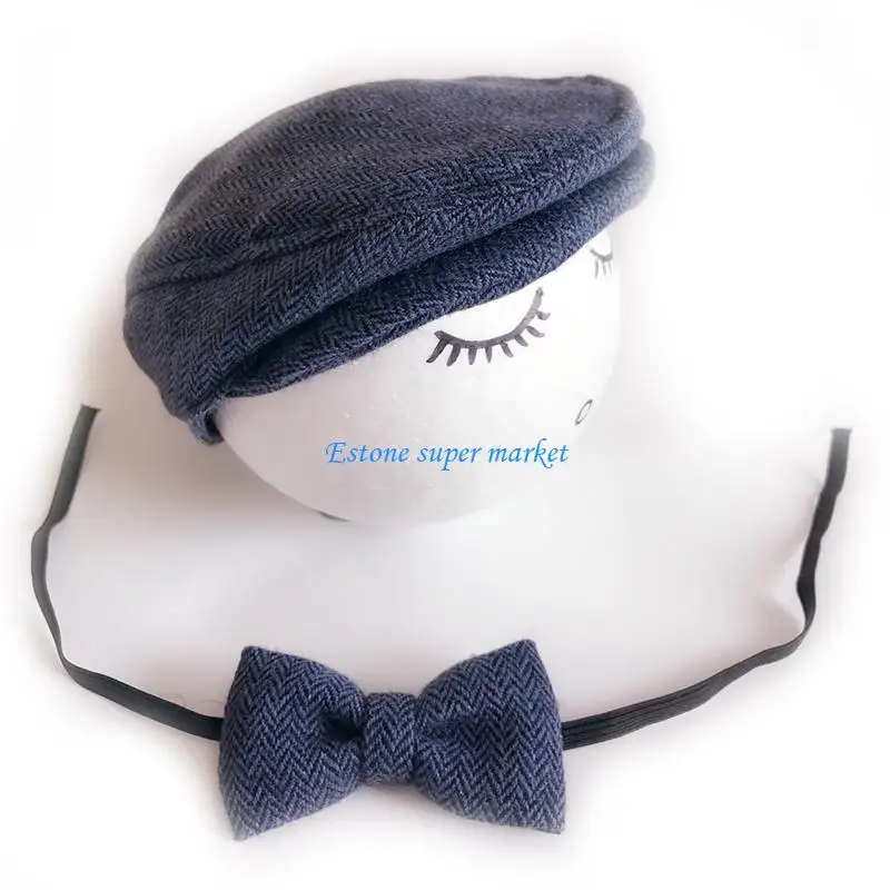 090B Newborn Photography Props Baby Boy Gentleman Set Costume Clothing Studio Gatsby Hat Bow Tie Hat
