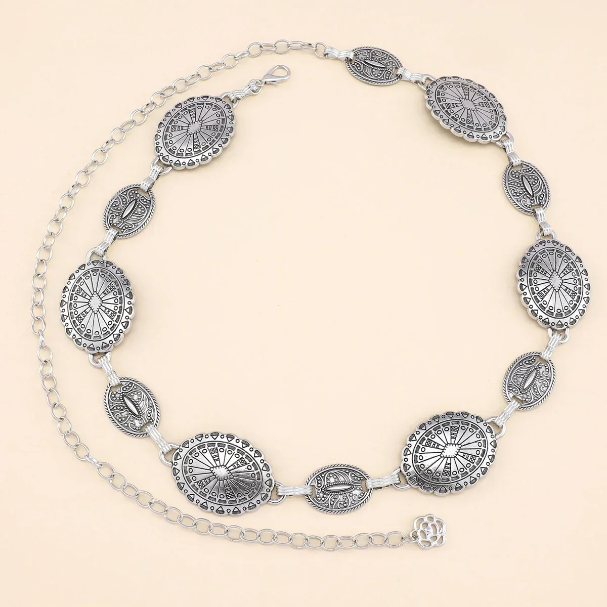 Vintage Sexy Oval Metal Waist Chain for Women Waist Belly Belt Chain Adjustable Waistband Summer Body Jewelry Accessories