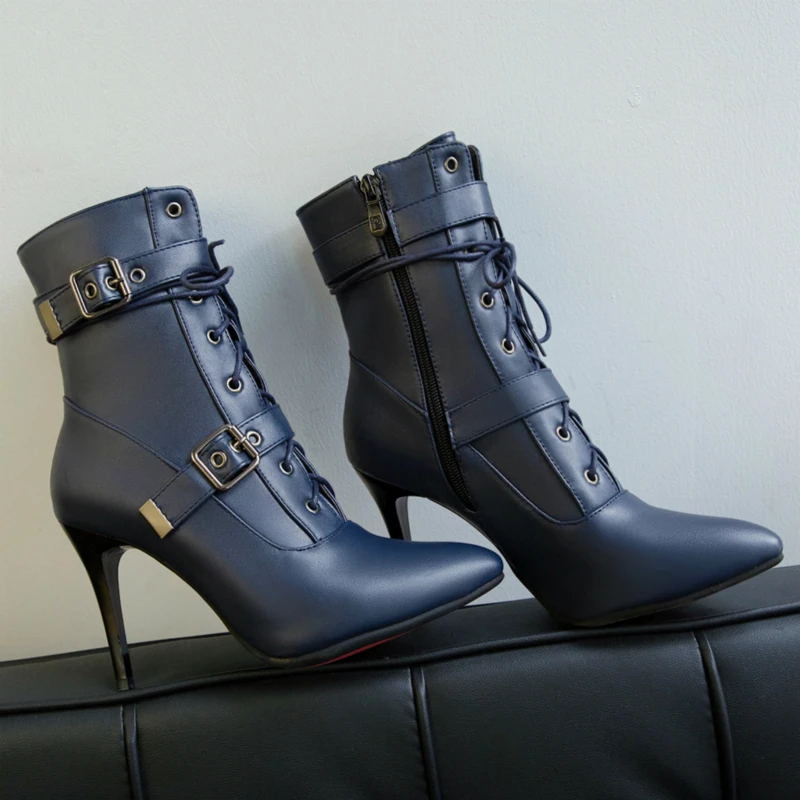 Fashion Ankle Boots For Women Hot 2024 Sexy Women\'s Ankle Boots Autumn Winter Buckle High Heel Lace Up Short Shoes Large Size