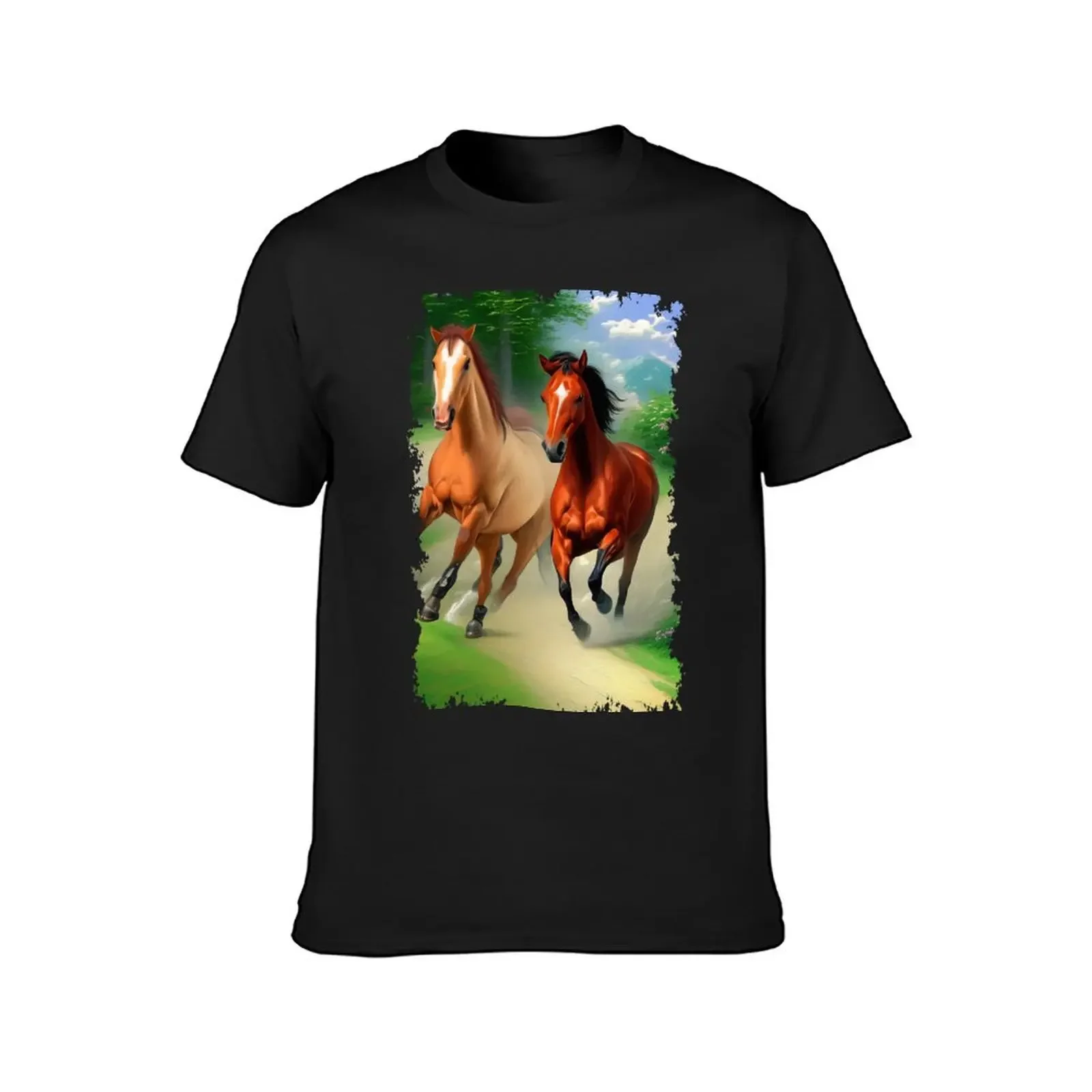 A Pair of Wild Horses Galloping Free T-Shirt street wear vintage anime shirt mens t shirts pack