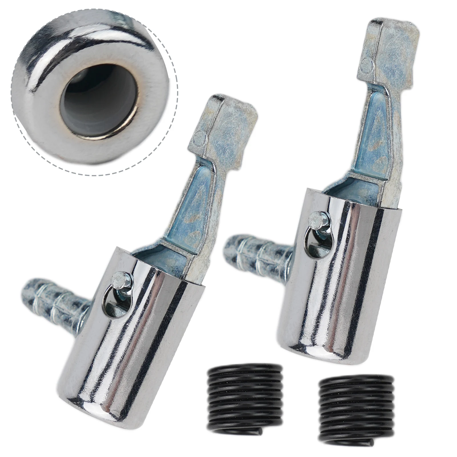 1/2pcs 1/4 Lock On Air Chuck Car Truck Tyre Tire Inflator Valve Air Pump Clip Nozzle Metal Adapter Connector With Spring