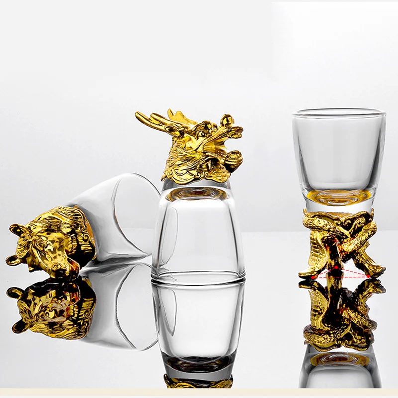 Creative Gold Plated Animal Head Glass Wine Glass Craft Gift Wine Dispenser Vodka Zodiac Wine Glass Set Fine Art Home Decoration