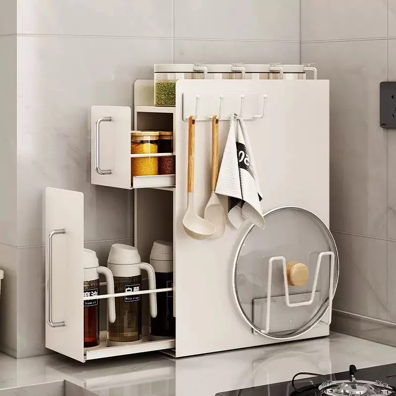 Household countertop drawer type water cup holder with slide rail dust-proof storage rack kitchen narrow slot seasoning