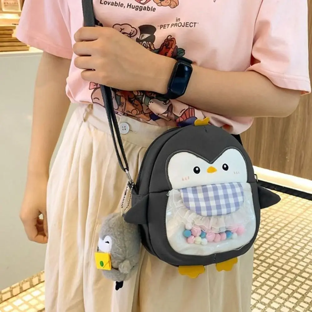 Funny Canvas Penguin Shoulder Bag Animal Cosmetic Pouch Cartoon Handbag Korean Style Large Capacity Penguin Pendant Shopping