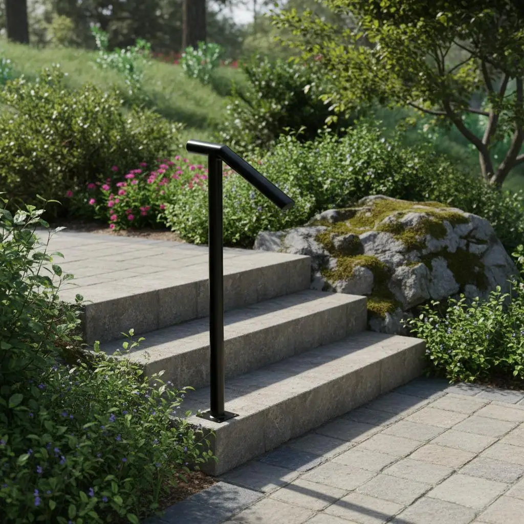 

Iron Staircase Handrail 1-2 Steps For Outdoor Gardens Porches Balconies 441LBS Load Capacity Baking Varnish Surface Solid Iro