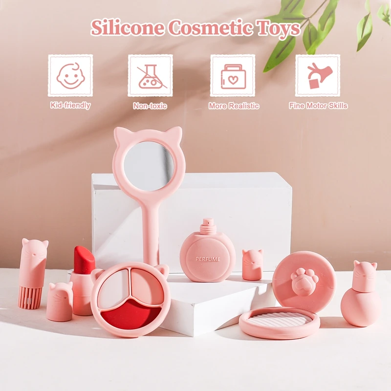 7pc Baby Silicone Make up Toys for girls Play House Beauty and fashion toys No BPA Educational Child Girl Makeup Toys for Kids