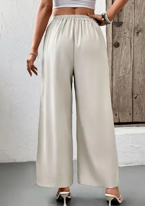 Letnie nowe spodnie z szerokimi nogawkami w jednolitym kolorze z wysokim stanem Wygodne spodnie damskie z szerokimi nogawkami w jednolitym kolorze z wysokim stanem