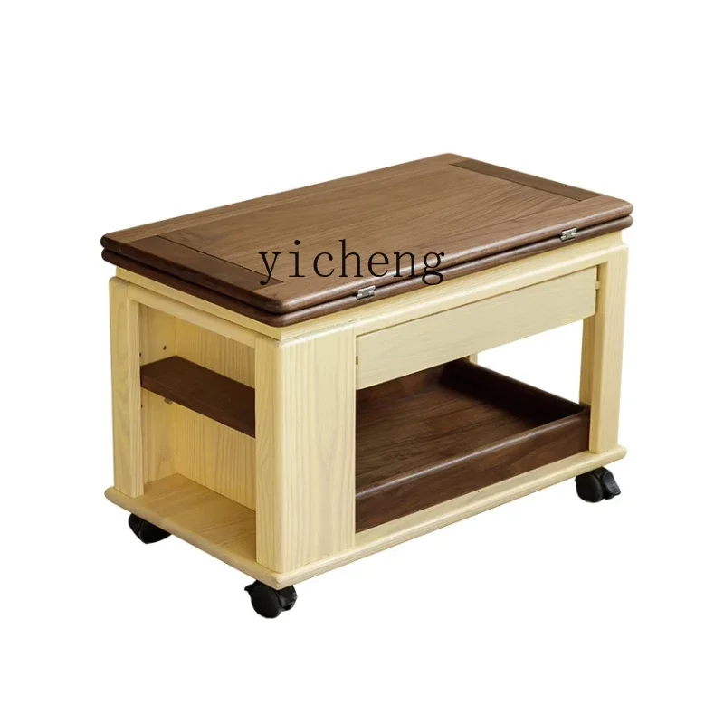 

Tqh Black Walnut Trolley Coffee Table Living Room Multifunctional Folding Tea Table