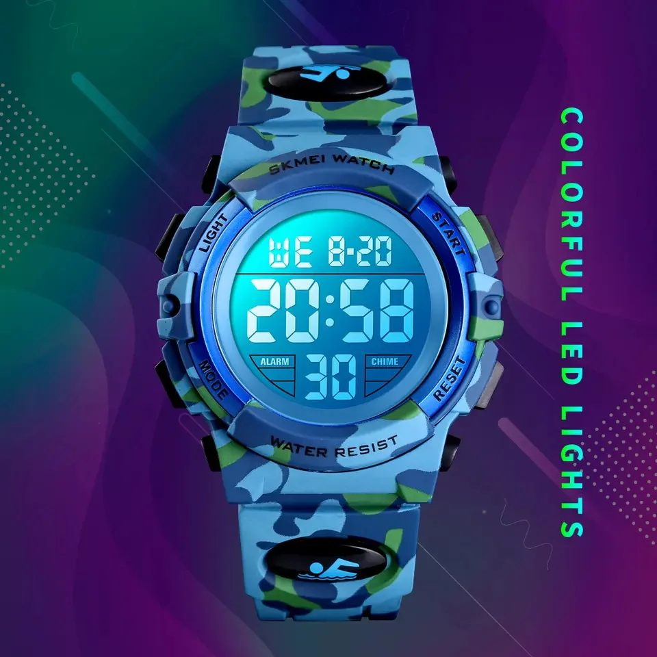 New Design Children Outdoor Sport Waterproof Watch Boys Student Camouflage Luminous Digital Watches