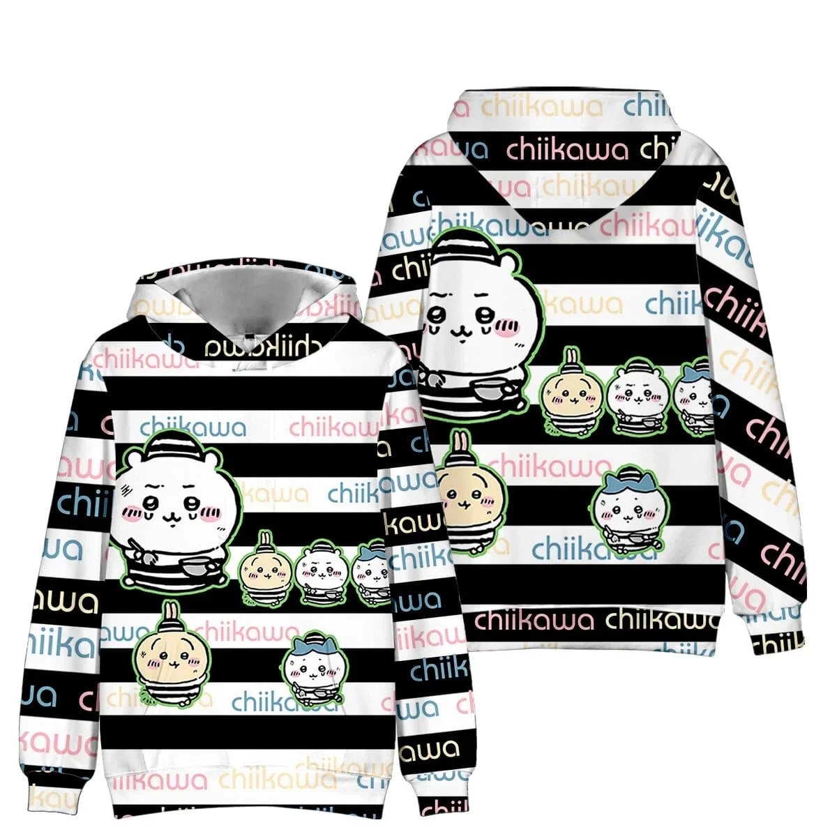 2027 Chiikawa Usagi Hachiware Hoodie Anime Pullover Sweatshirt Langarm Freizeit-Kapuzenpullover Unisex Streetwear Familien-Set – Detail 6