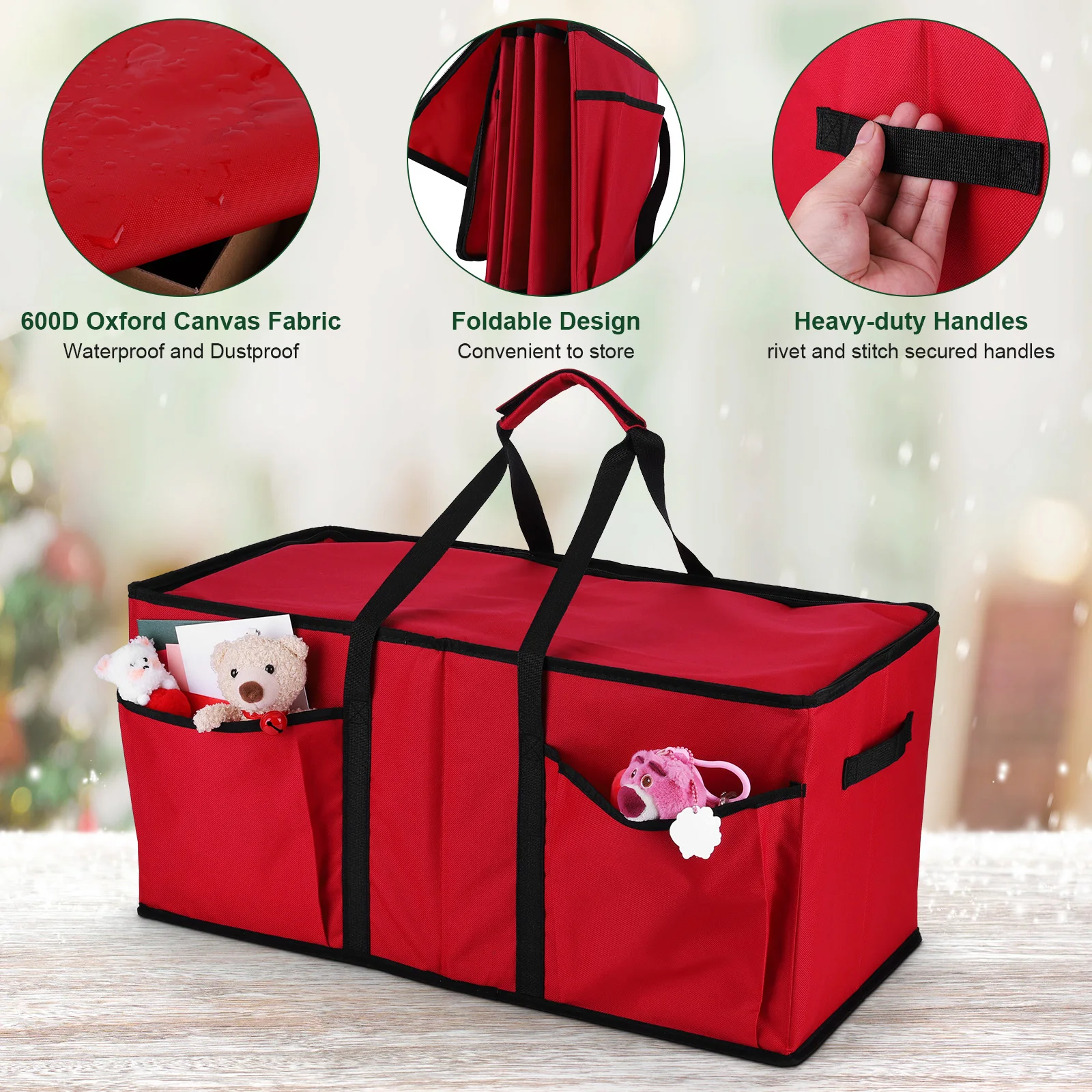 حاوية تخزين عيد الميلاد أكسفورد الحمراء تناسب 128 3 بوصة عطلة الحلي زينة عيد الميلاد منظم تخزين ديكور عيد الميلاد