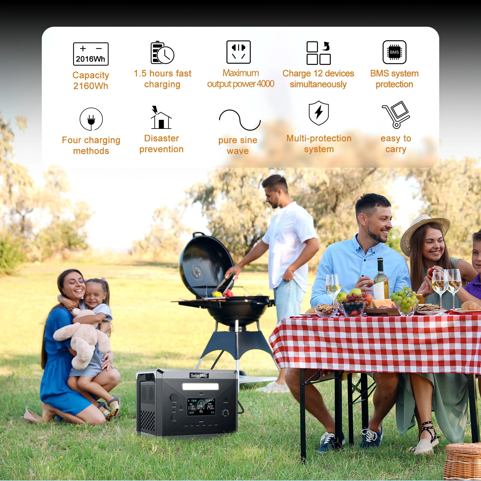 Q2501 2400W 2160Wh LiFePO4 Portable Power Station with 200W Solar Panel UPS Home Backup Generator DE Local Shipping