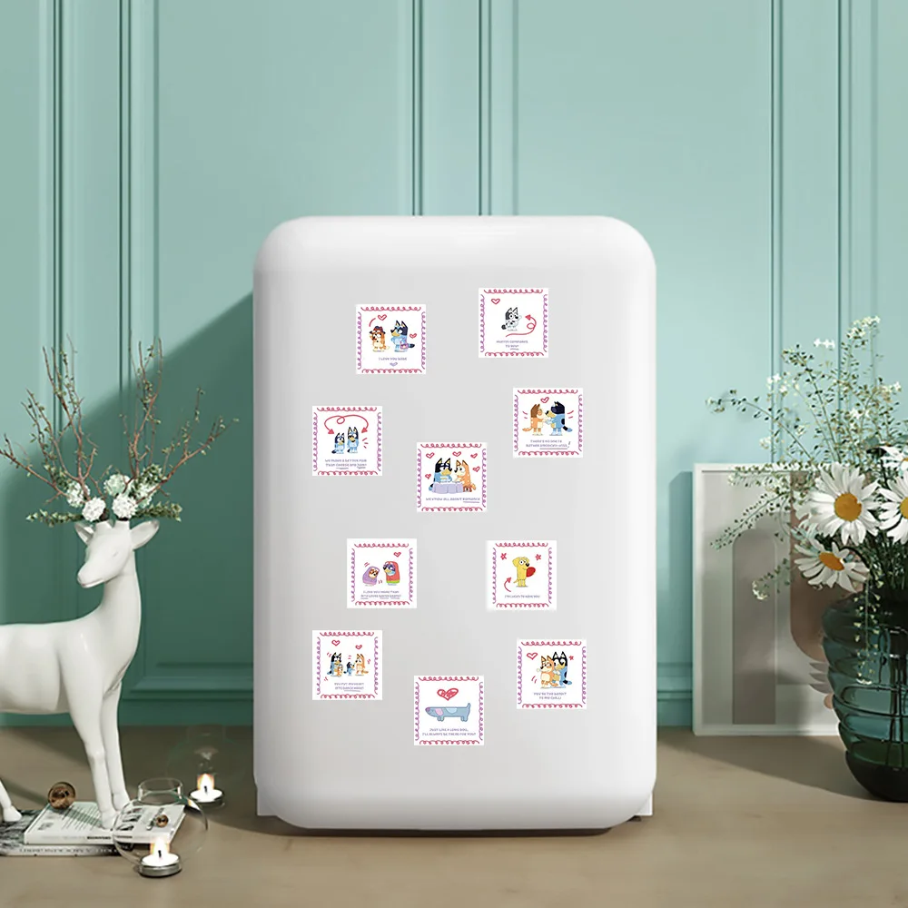 500 sztuk/rolka Naklejki z motywem kreskówki Bluey, rodzinna animacja, naklejki DIY z PVC na laptopa, dekoracje, naklejki, nagrody, zabawki