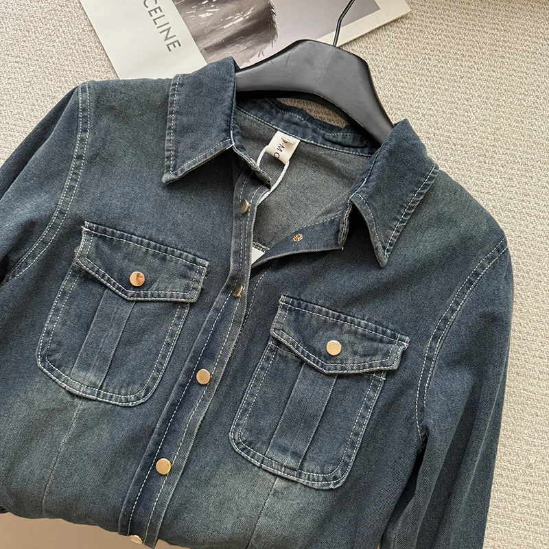 Denim Jacket For Women Vintage Single Breasted Lapel Long Sleeve Jackets Fashion Female High Street Outerwear Denim Coats