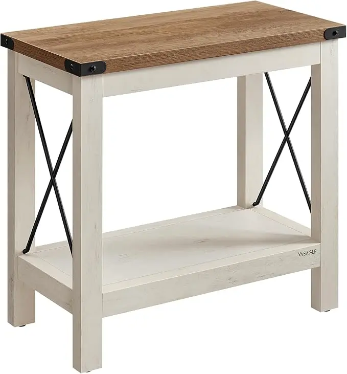 2-Tier End Table with Bottom Shelf, Nightstand for Small Spaces, for Living Room, Bedroom,Rustic White and Honey Brownpromote sa