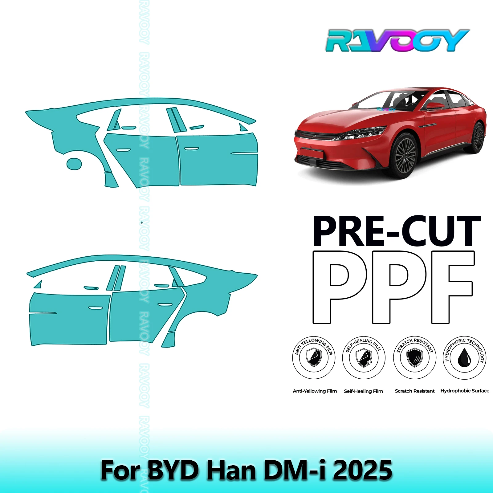 

For BYD Han DM-i 2025 8.5mil Clear Matte Pre-Cut PPF Door & A/B Pillar Kit TPU Paint Protection Film Set
