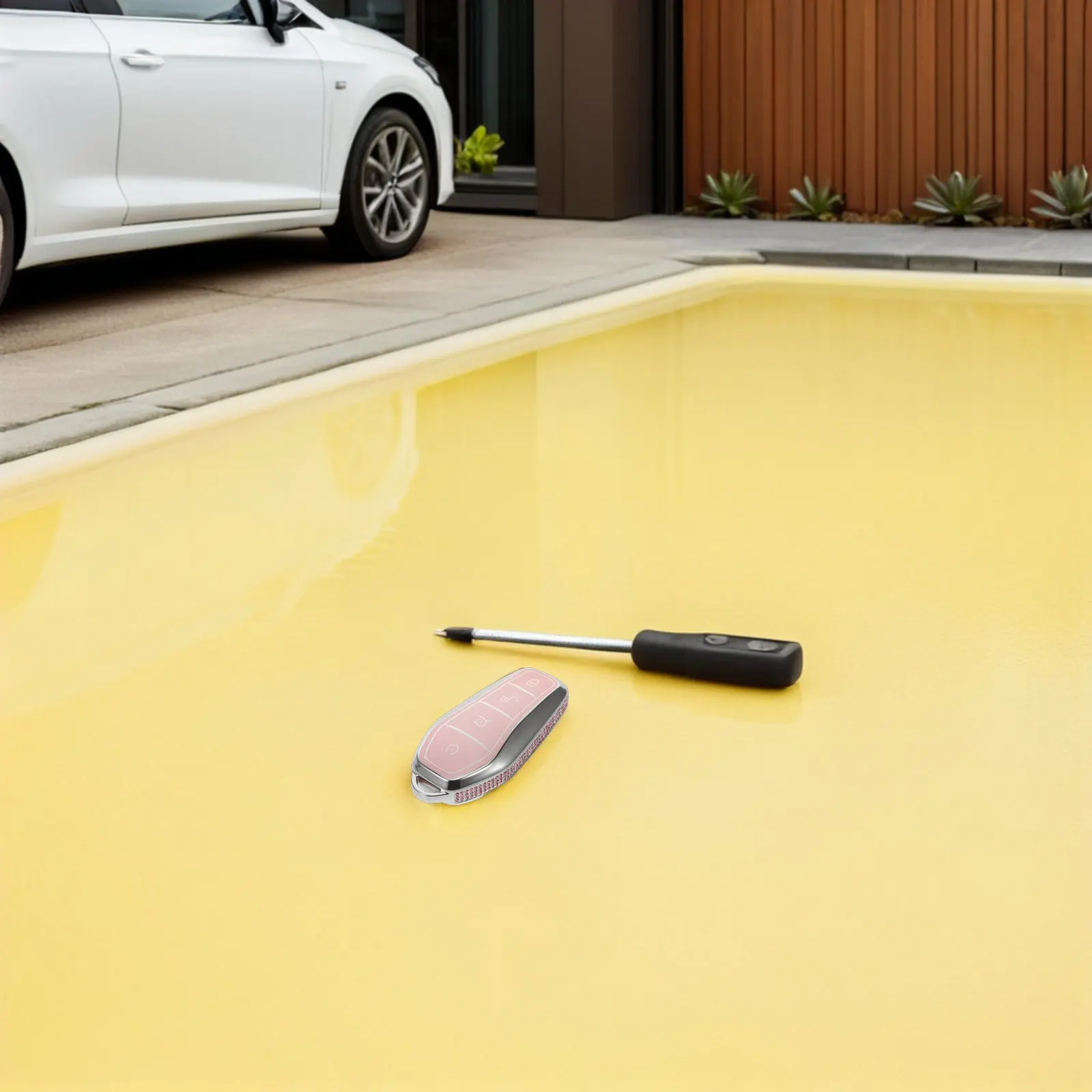 

Чехол-накладка для ключа электромобиля с дизайном из страз, точными вырезами под кнопки, противоскользящий, износостойкий