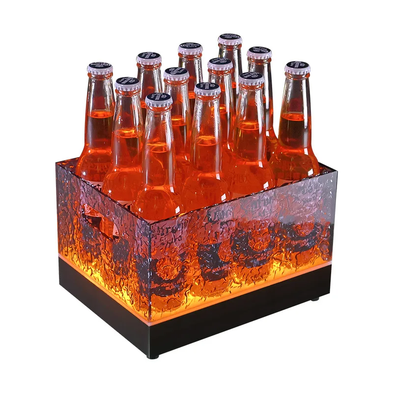 

Bar luminous ice bucket smoke gray ice pattern ice bucket acrylic square cocktail box frame yellow light KTV beer bucket