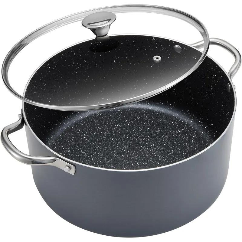 

10 Quart Cooking Pot, Large Non Stick Induction Stock Pot with Lid, All Stove Compatible, 10 QT Aluminum Soup/Stew Pot