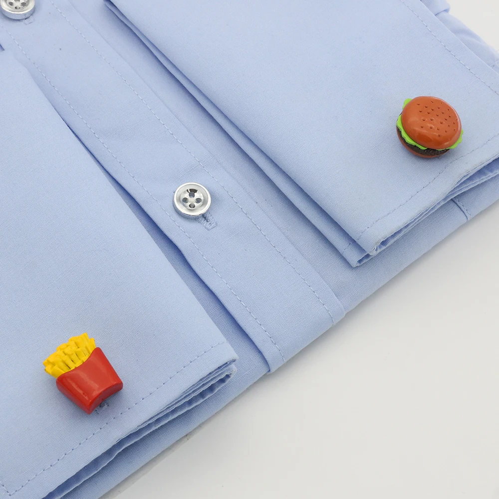 أزرار أكمام للوجبات السريعة من iGame باللون البني، أزرار أكمام بتصميم هامبورغ والبطاطس المقلية ذات جودة عالية من مادة النحاس للرجال #5