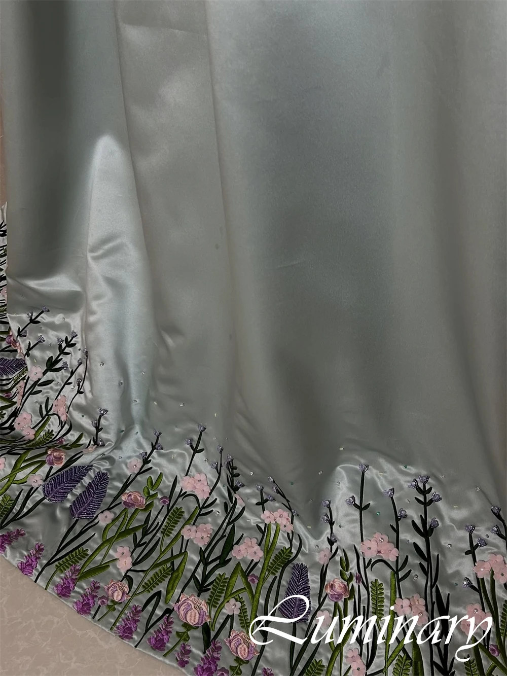 Customized Strapless Long Sleeves Cocktail Dress A-Line Floor Length High Quality Evening Dress Pearls Sequined Crystal Flowers