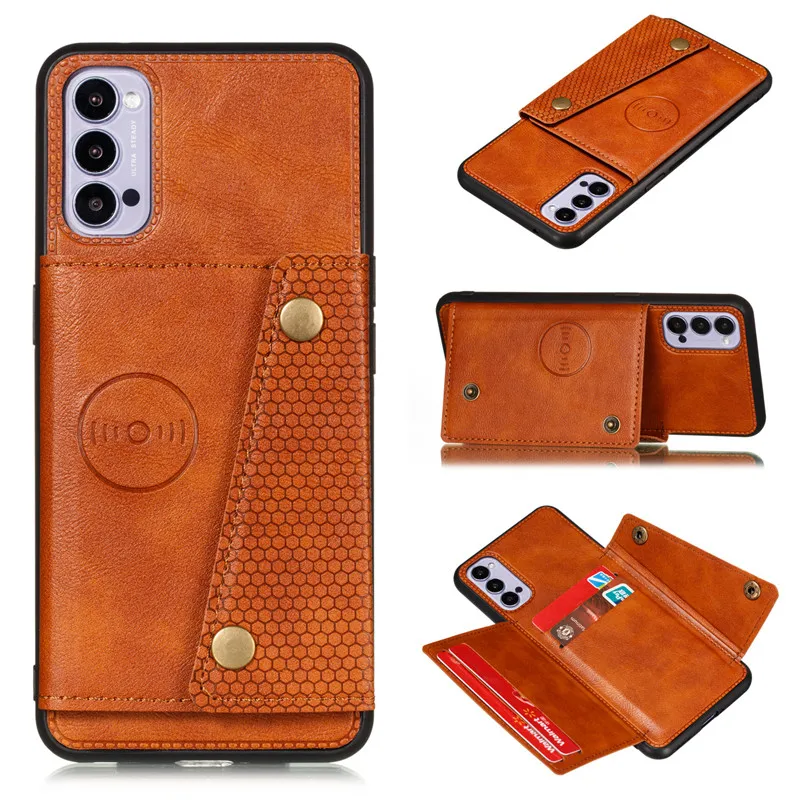 

PU Leather Wallet Phone Case For OPPO Reno 4 5 6 Pro Realme 8 7 7i C3 C17 V11 X2 XT X50 Card Slot Flip Magnetic Car Holder Cover